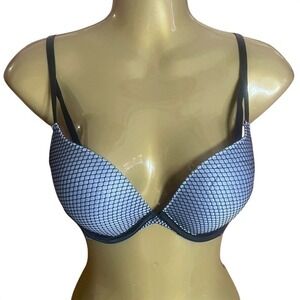 Frederick's of Hollywood Heartthrob Fishnet Push-Up Bra 32D Blue NWT